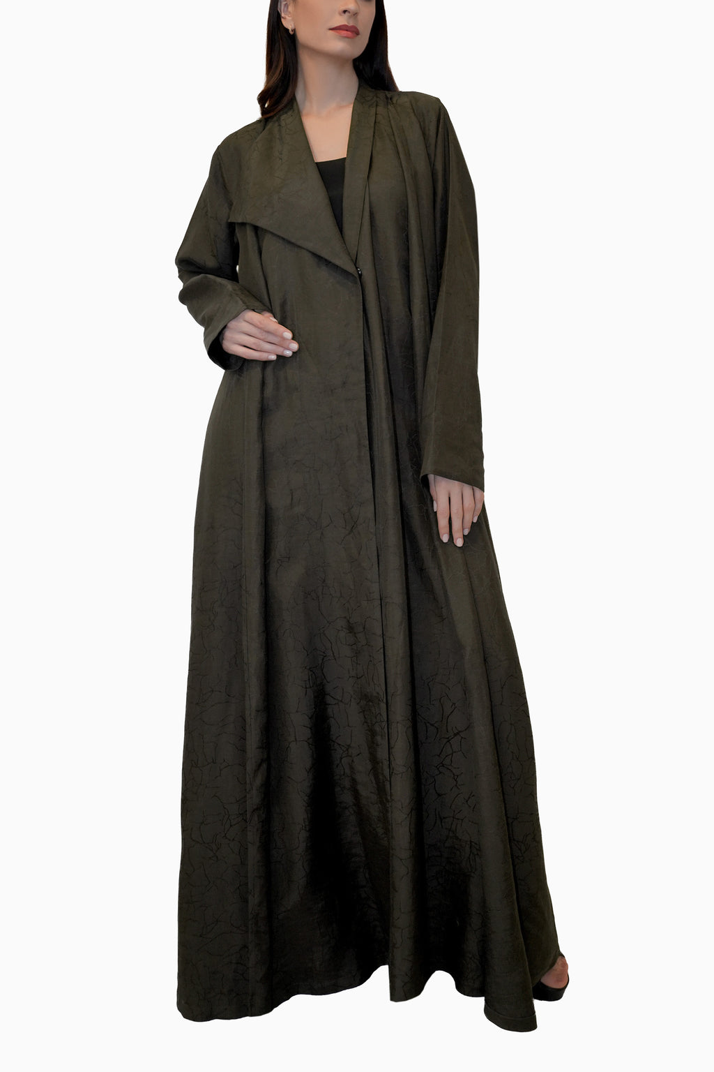 Lama Dark Olive - Wrap Style with Abstract Printed Lines Abaya