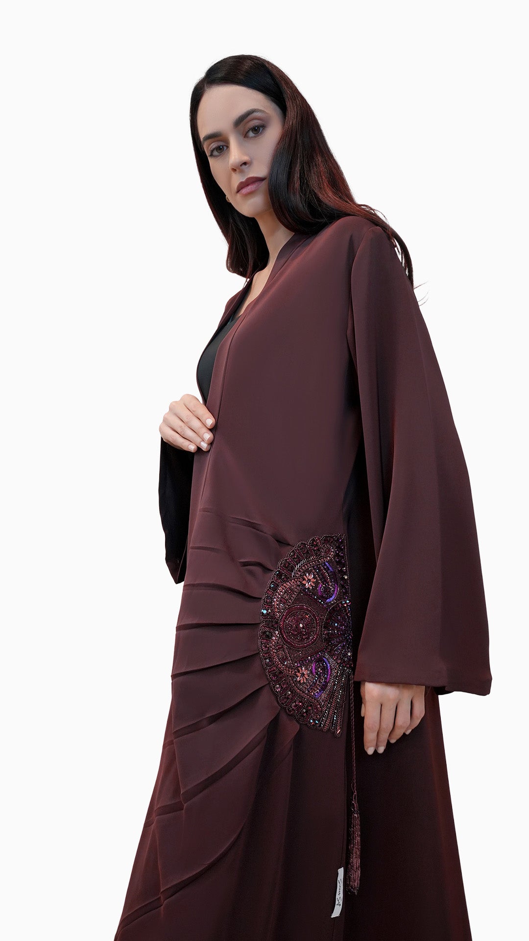 Lara Autumn - Minimalist Abaya with Fan Embroidery and Tassels