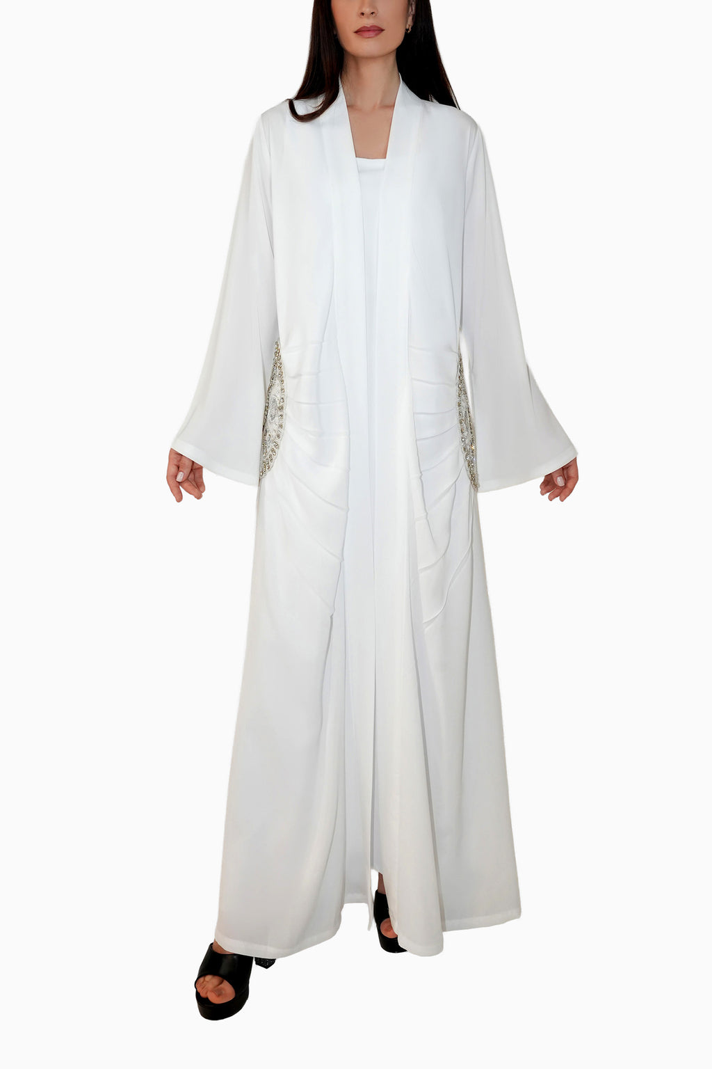 Lara Cream - Minimalist Abaya with Fan Embroidery and Tassels