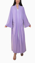 Lara Lavender- Minimalist Abaya with Fan Embroidery and Tassels
