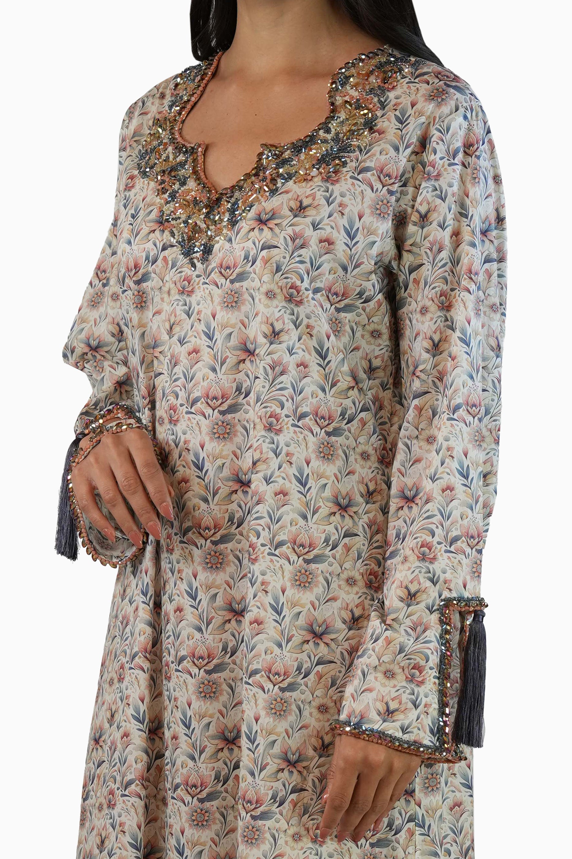 Lola Rosy - Floral Printed Kaftan with tassels