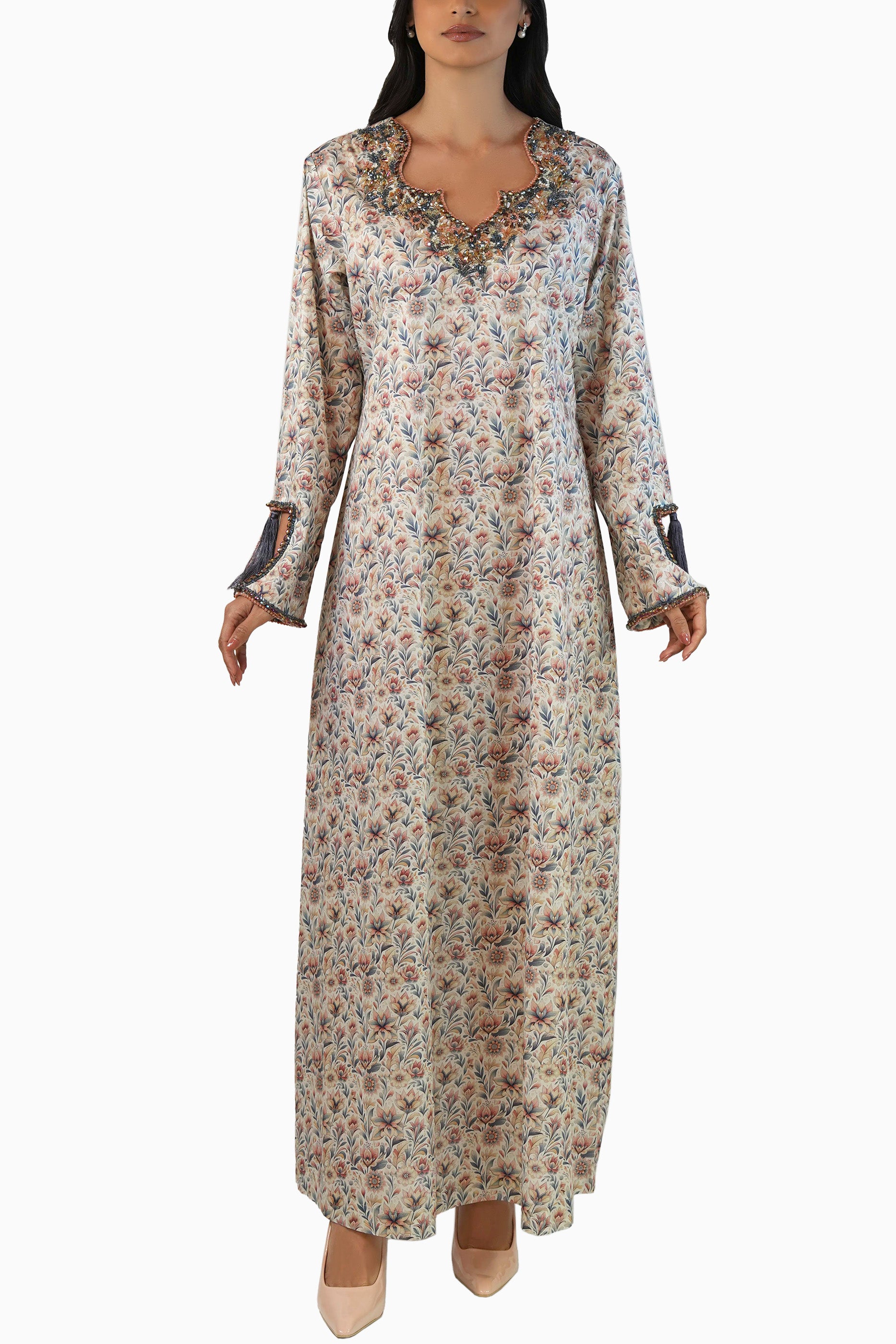 Lola Rosy - Floral Printed Kaftan with tassels