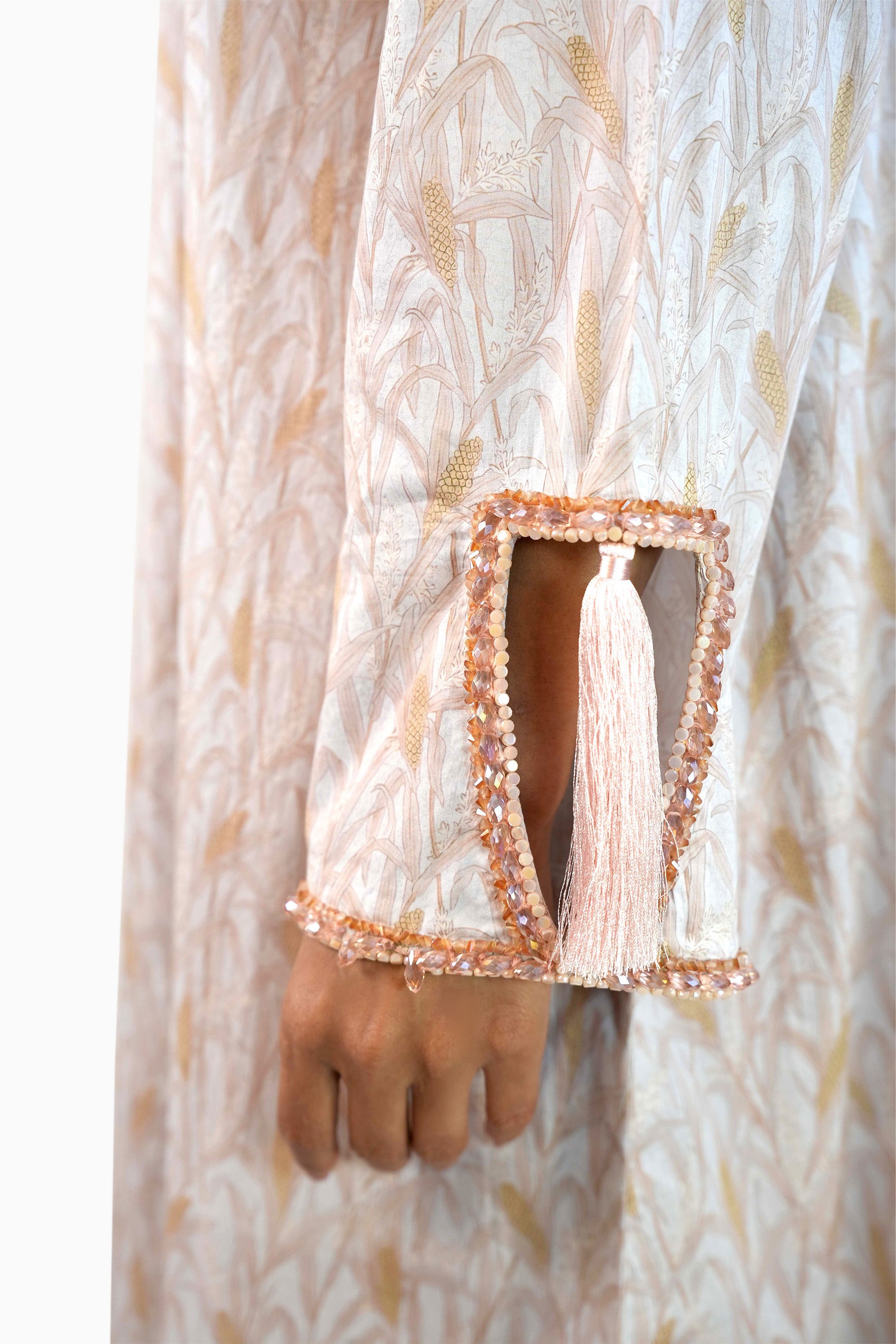 Lola Sand - Floral Printed Kaftan with tassels