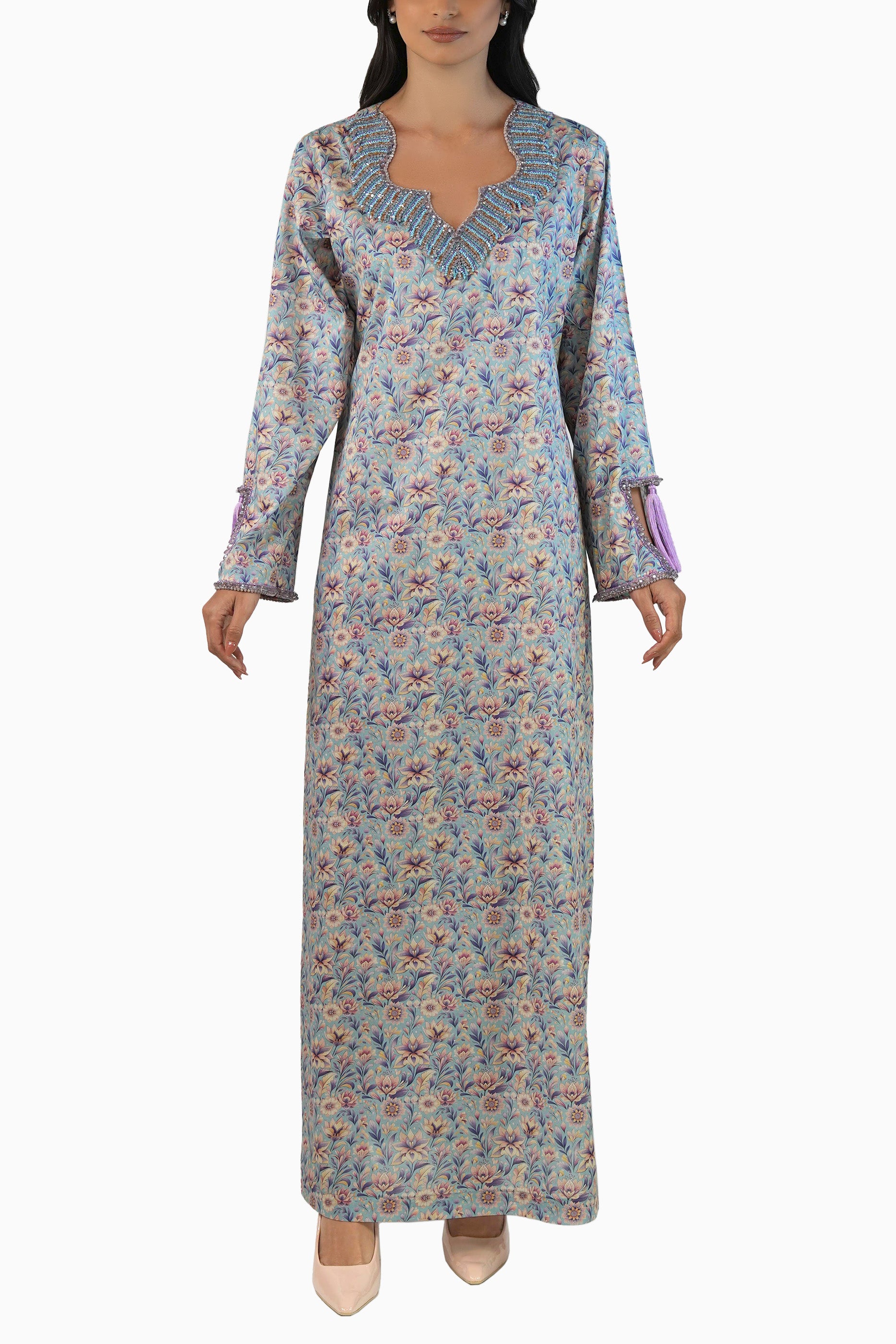Lola Sky - Floral Printed Kaftan with tassels