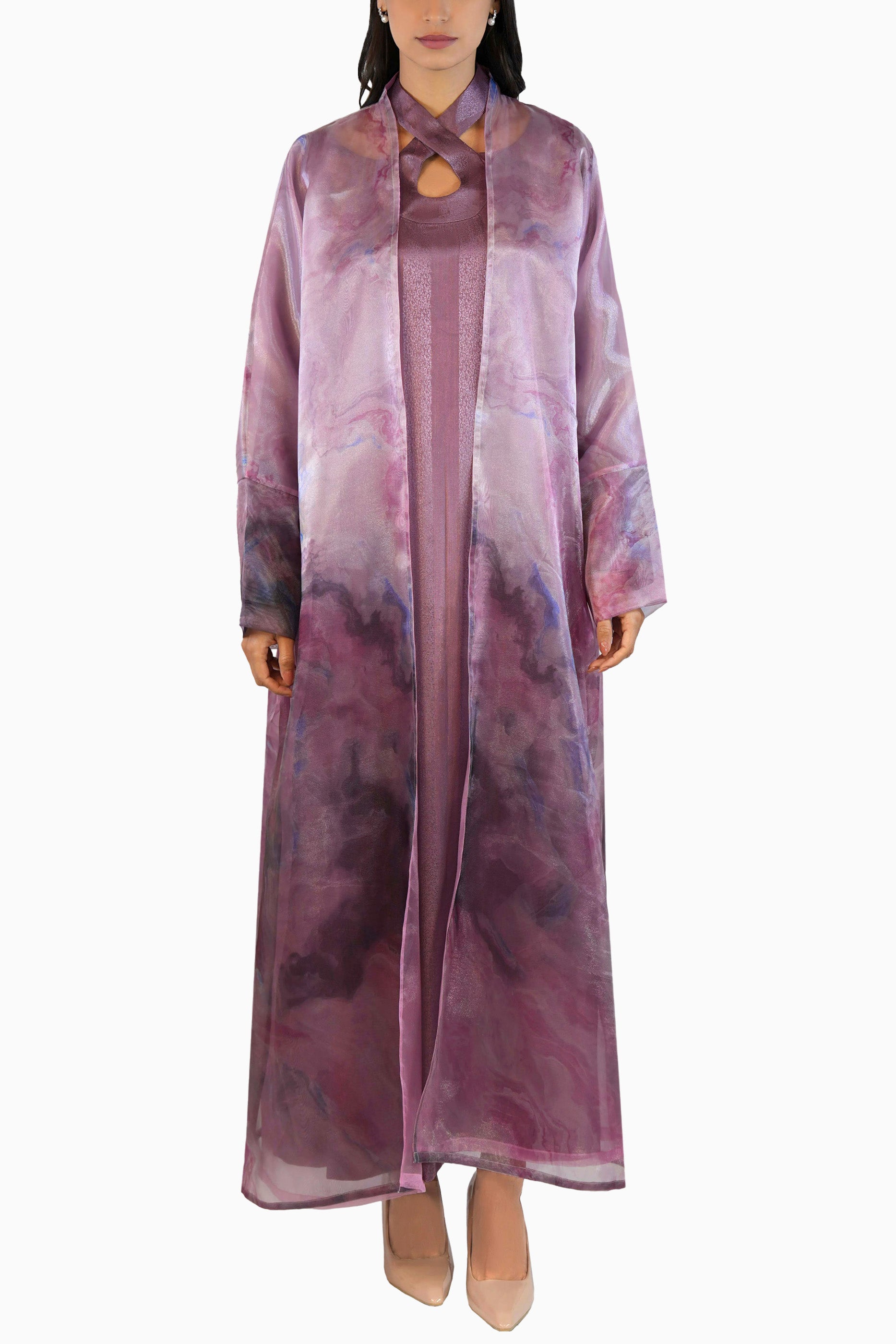 Maisa Blush - Sheer Organza Kaftan Set
