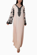 Nasrin Cream - Embroidered Floral Kaftan Dress