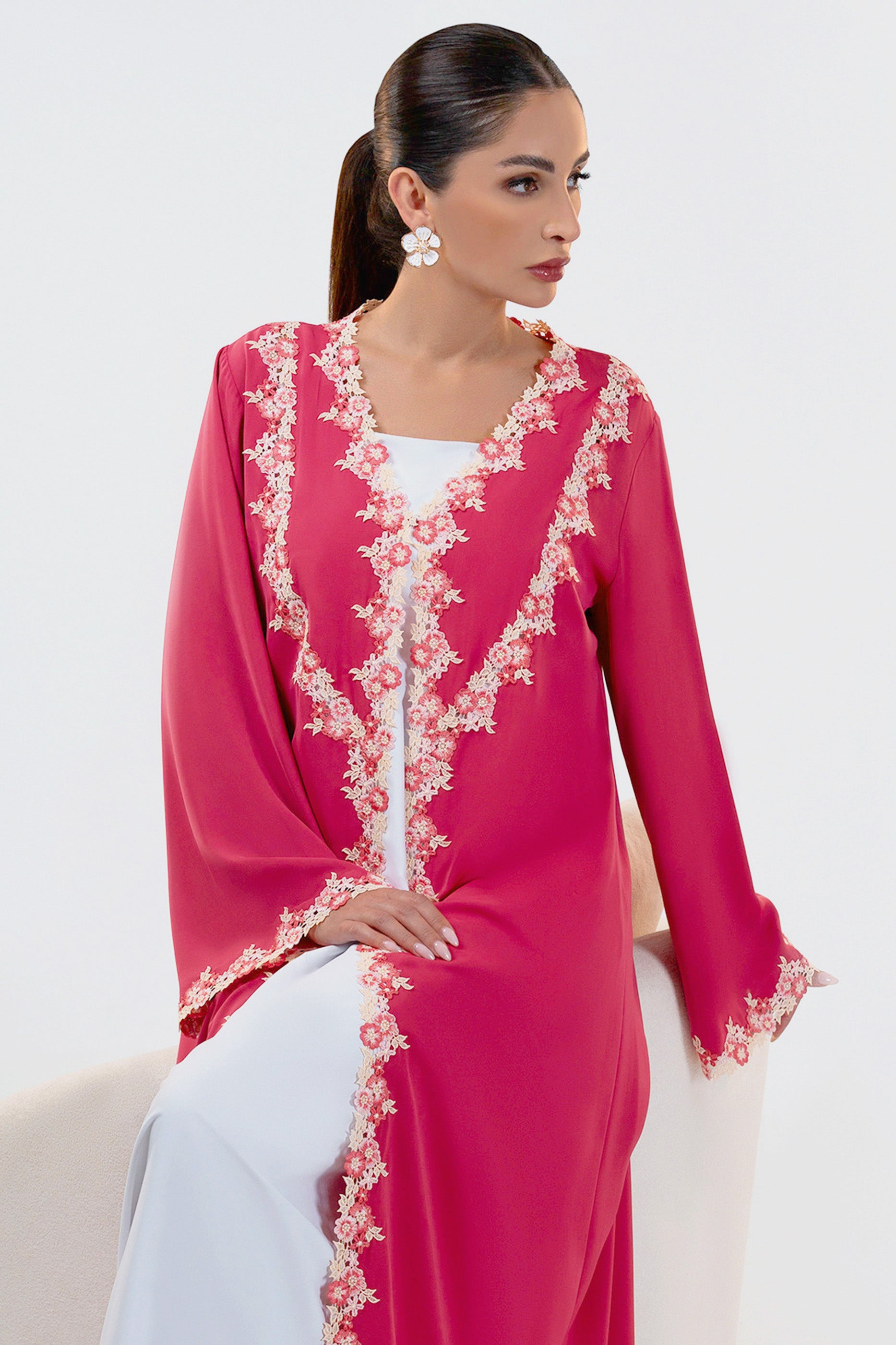 Sabah Tar - Floral Lace Abaya Set