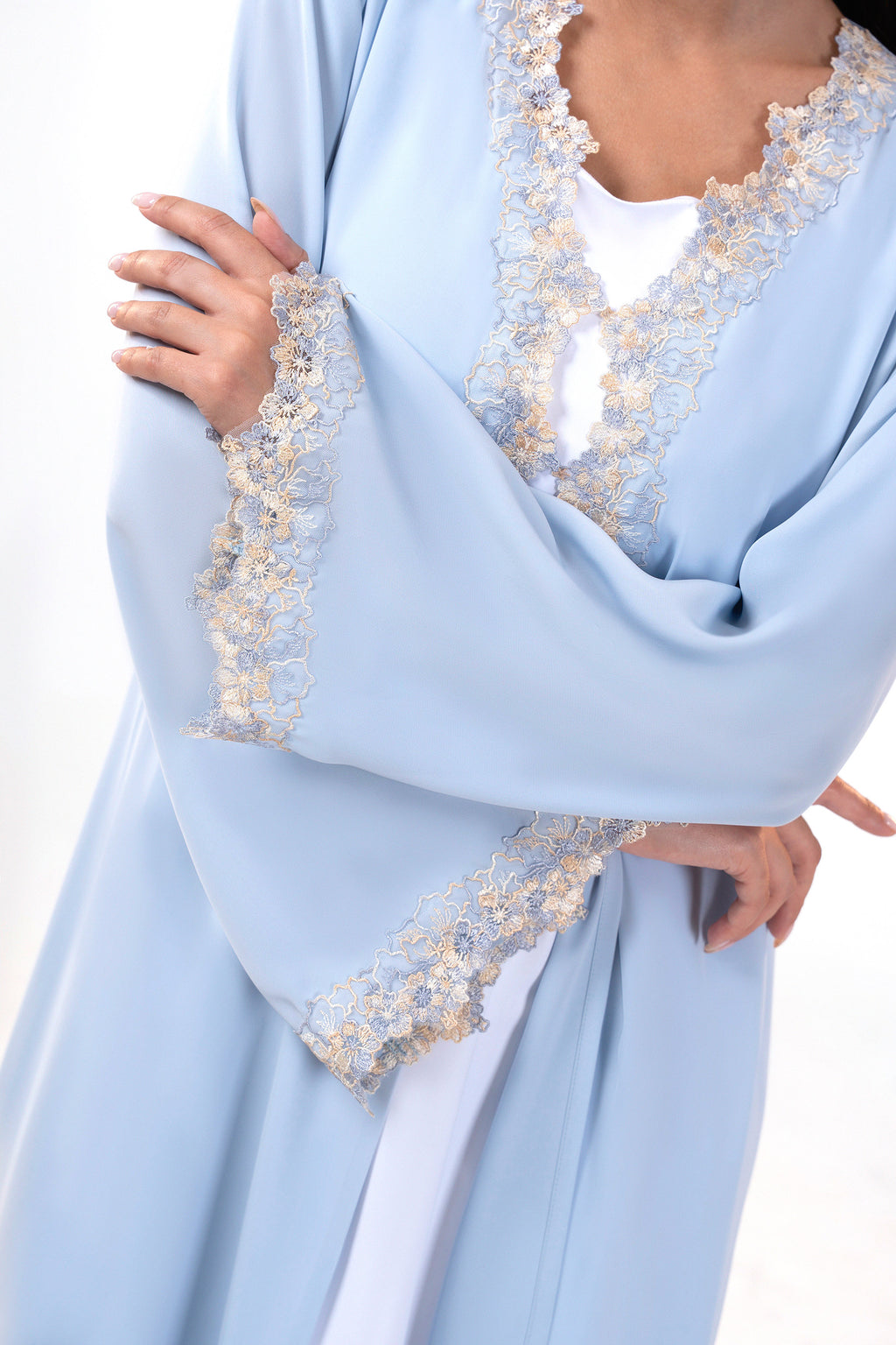 Farah Sky - Floral Lace Abaya Set
