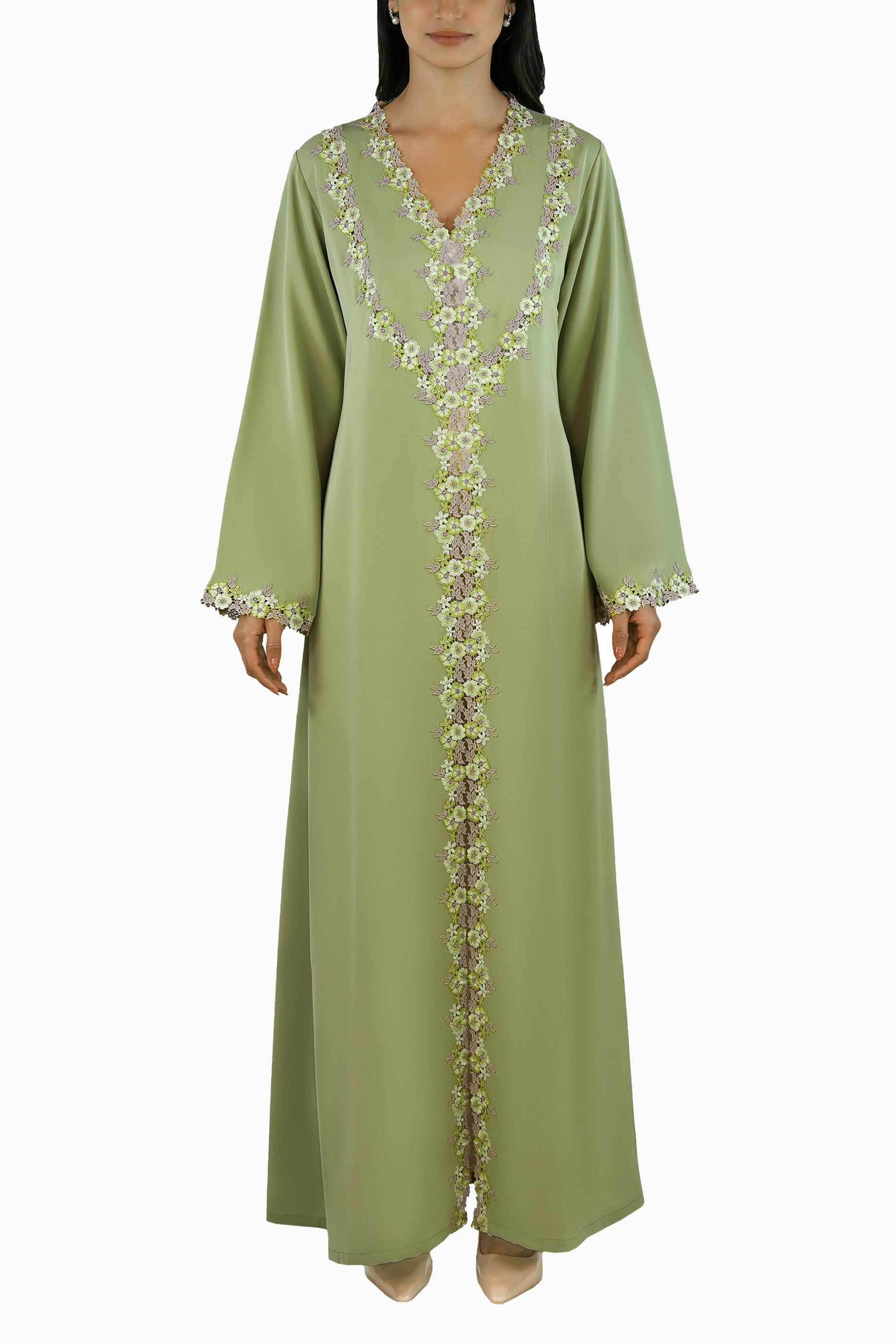 Sabah Olive | Floral Lace Abaya for Women | Perfect for All Occasions ...
