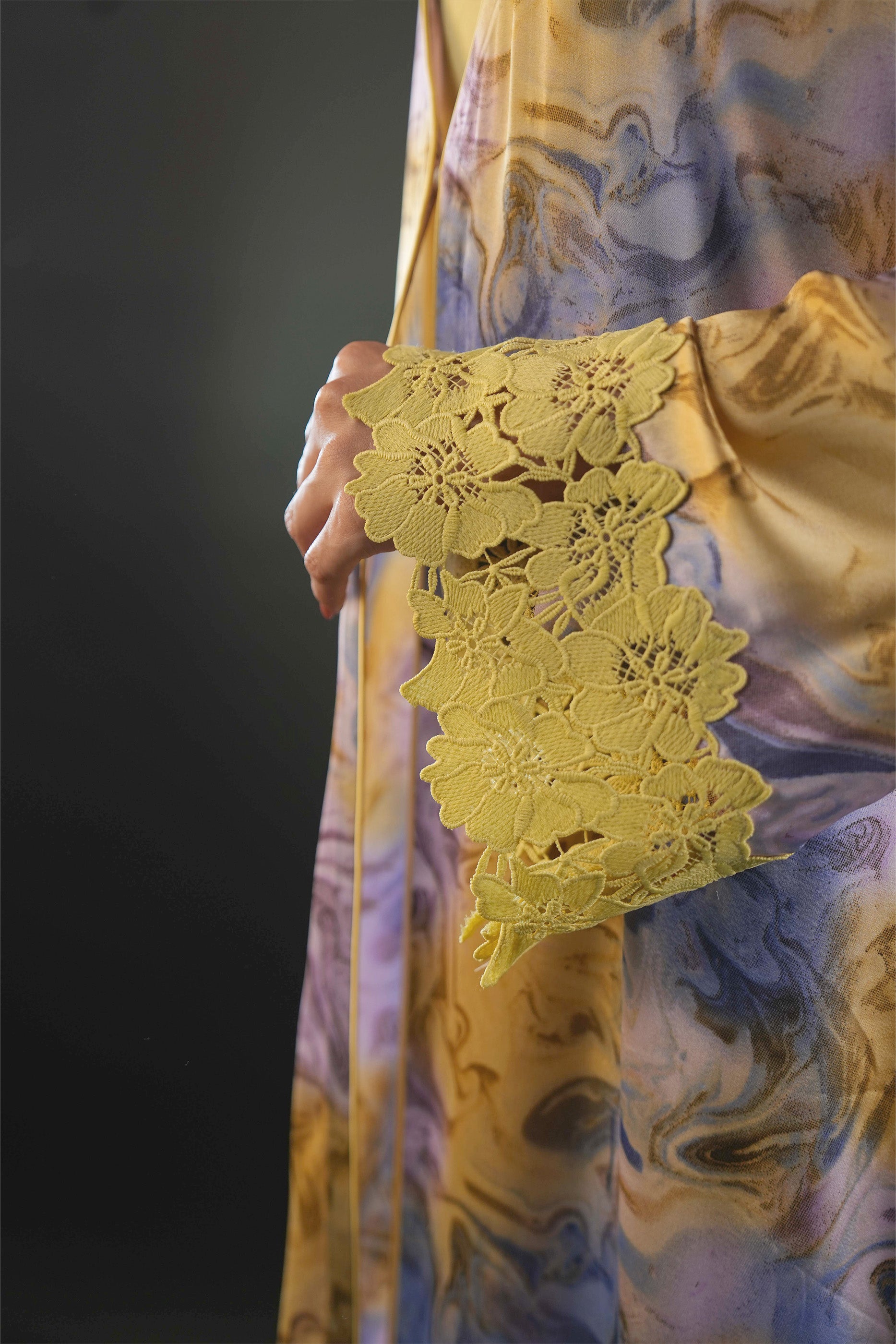 Saja Maize- Floral Lace Embroidered Kaftan with Inner dress Set