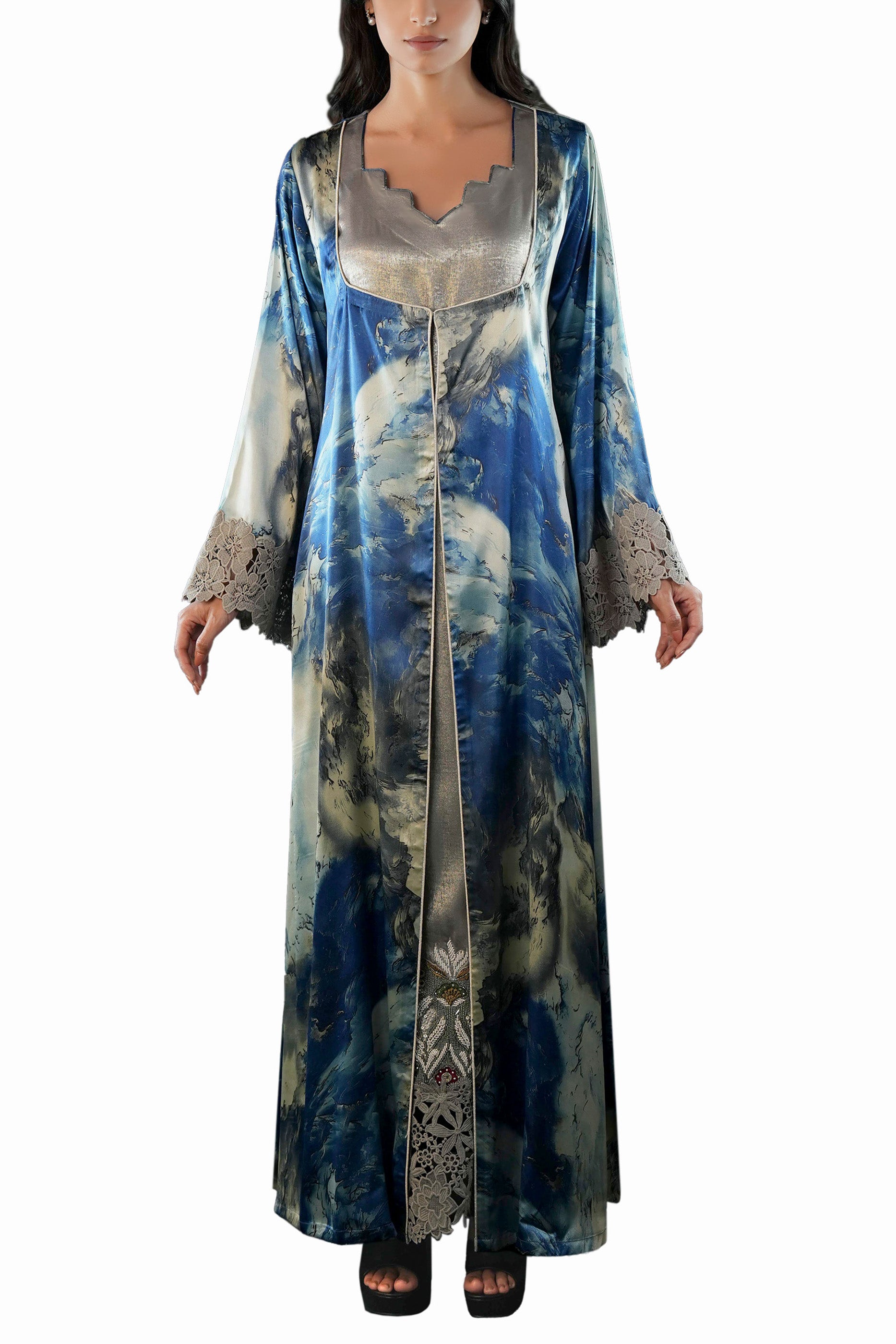Saja- Floral Lace Embroidered Kaftan with Inner dress Set