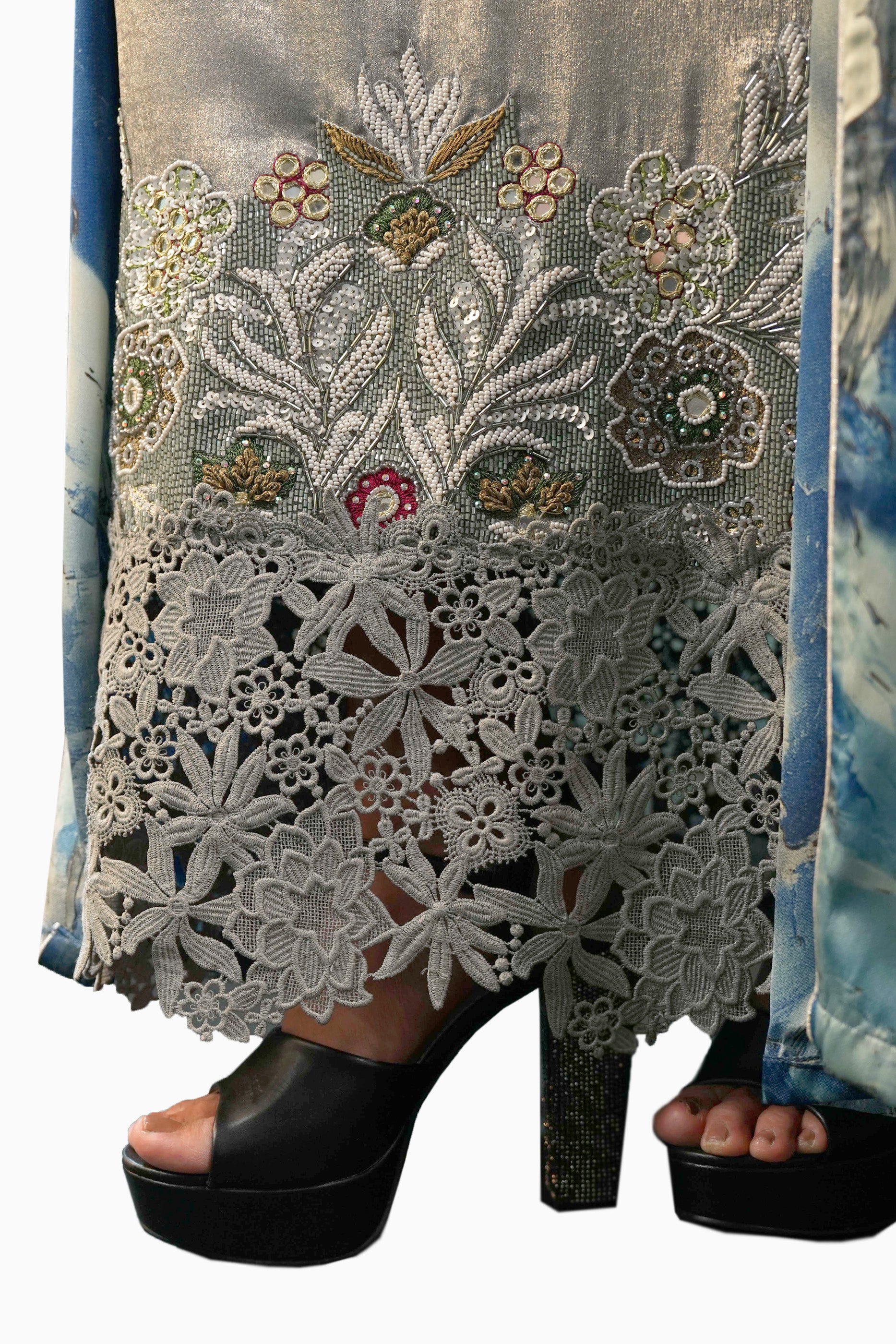 Saja- Floral Lace Embroidered Kaftan with Inner dress Set