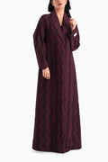 Sama Burgundy  - Collared Floral Lace Scallop Abaya with Matching Shella