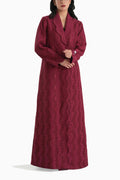 Sama Dark Red - Collared Floral Lace Scallop Abaya with Matching Shella