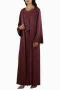 Shaden Maroon - Lace Abaya with Lace Inner Dress Set