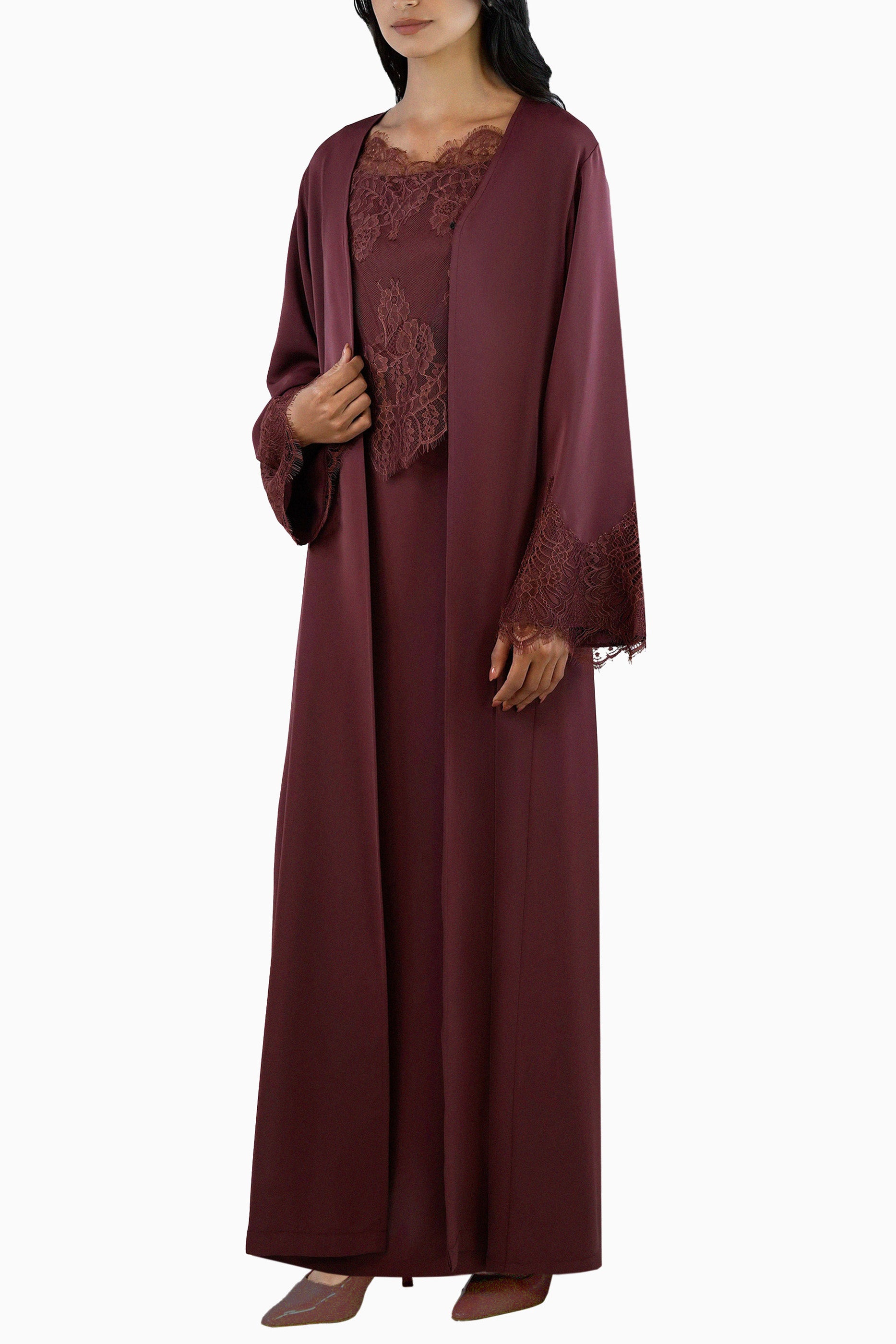Shaden Maroon Abaya Set