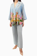 Yasma - Floral Embroidered Printed Long Sleeve Blazer Top
