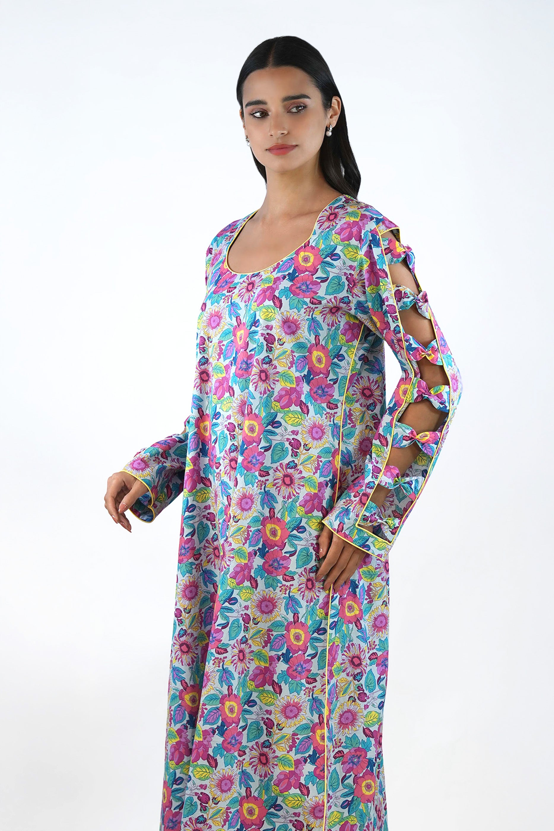 Violet - Printed Floral Kaftan Dress