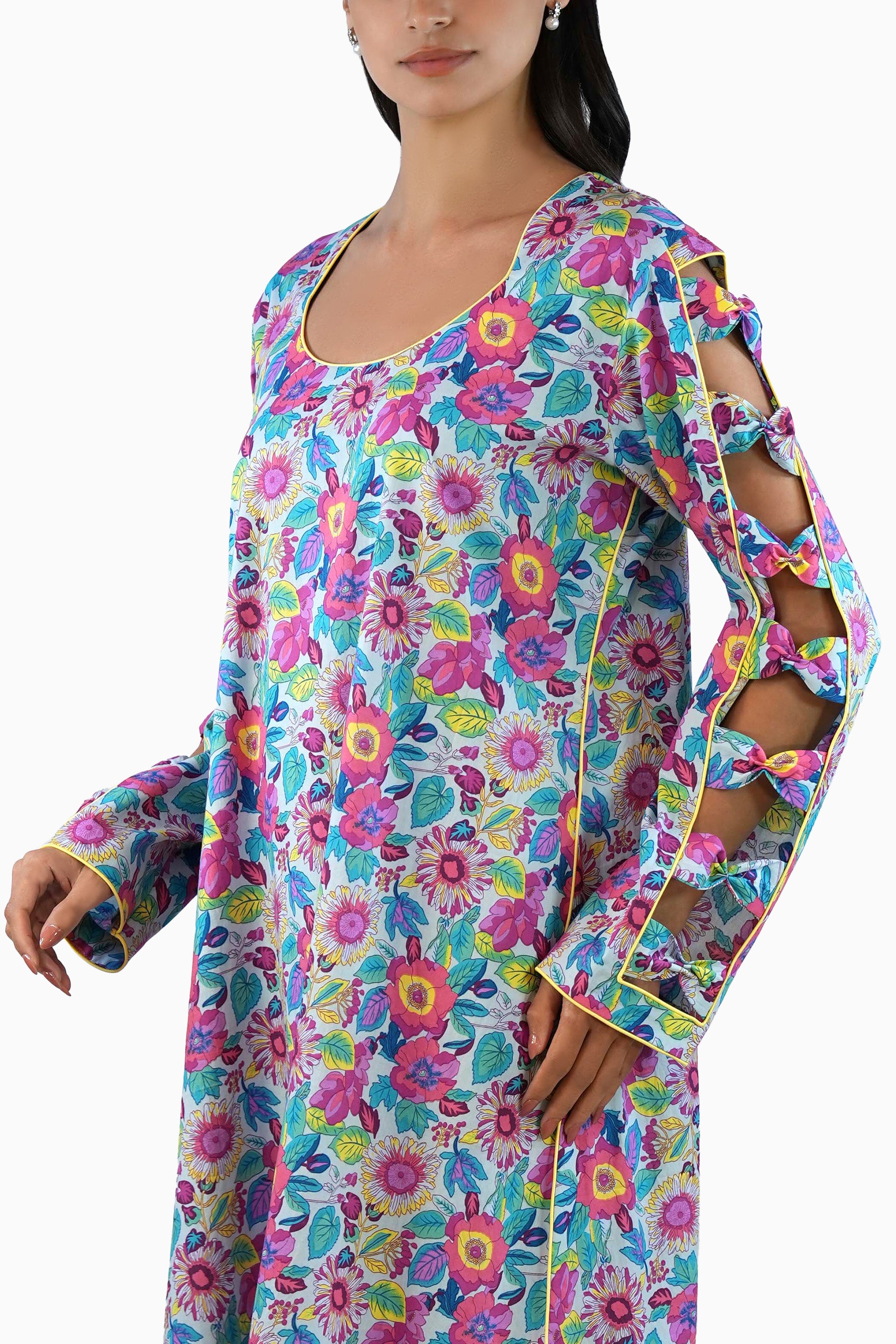 Violet - Printed Floral Kaftan Dress