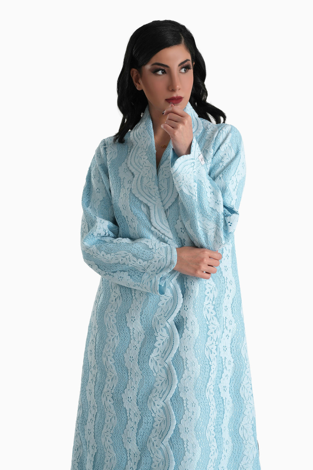 Sama Pastel Blue - Collared Floral Lace Scallop Abaya with Matching Shella