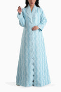 Sama Pastel Blue - Collared Floral Lace Scallop Abaya with Matching Shella
