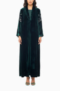 Warda Dark Emerald- Classic Velvet Abaya with Embroidery Detail