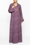 Visteria Plum - Mandarin Collar Printed Abaya